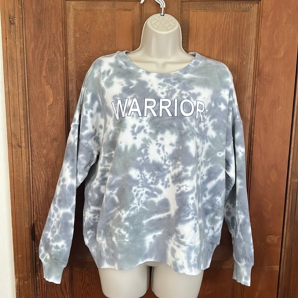Lacausa Gray and White Tie Dye Warrior Sweatshirt Oversized Size Small